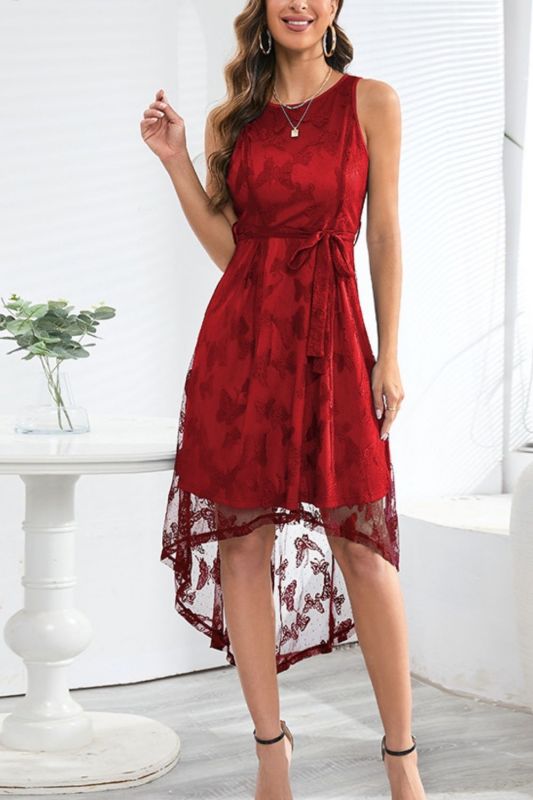 Sleeveless Party Elegant Sexy O Neck Summer Vintage Lace  Midi Dress