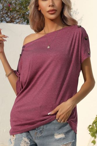 Women's Tops Solid Color Off Shoulder Casual Short Sleeve T-Shirt