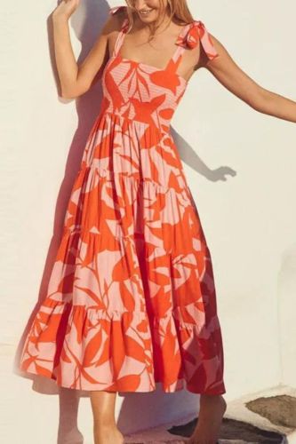 Summer Fashion Elegant Printed Sleeveless Backless Vacation Dress