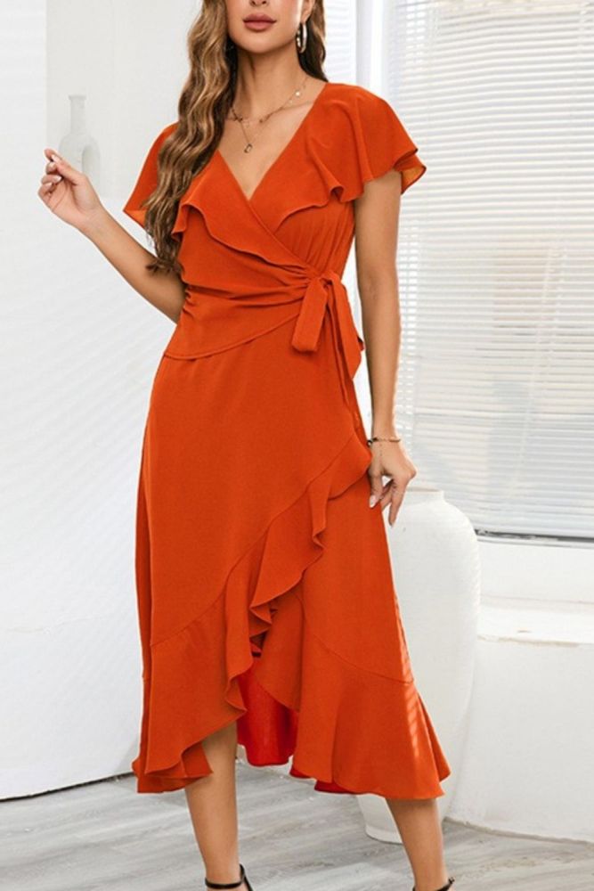 Women's Short Sleeve Beach Solid Color Fashion Casual Loose Midi Dress