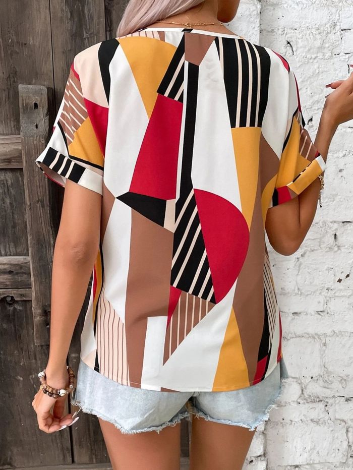 New Casual Printed V-neck Top Blouse