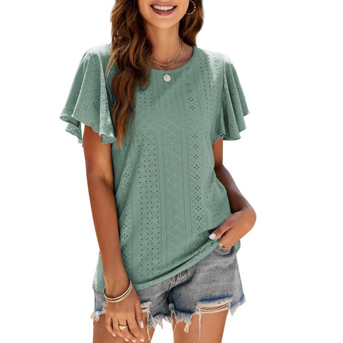 Women's Elegant Solid Color Hollow Loose Casual T-shirts