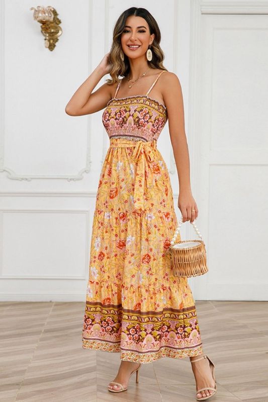 Floral Wrapped Chest Sexy Off-shoulder Strap Casual Elegant  Maxi Dress