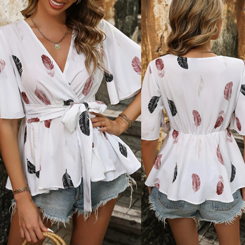 New Print Casual Fashion Lace-up Blouse