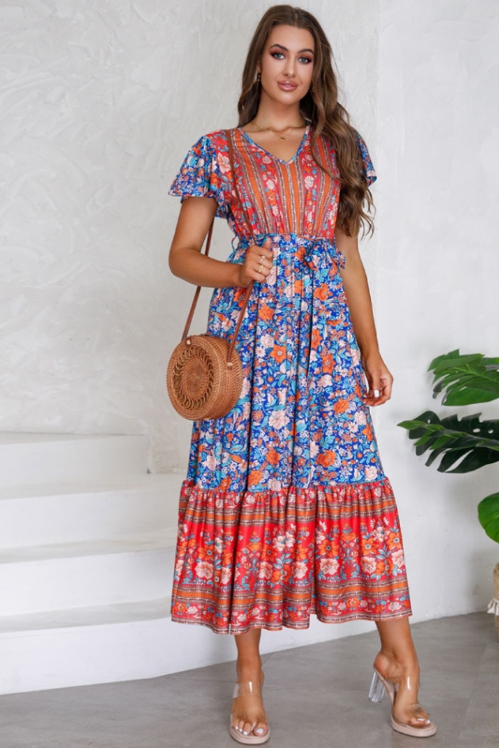 Floral Ruffle Midi Dress - Women's A-Line Summer main image 0