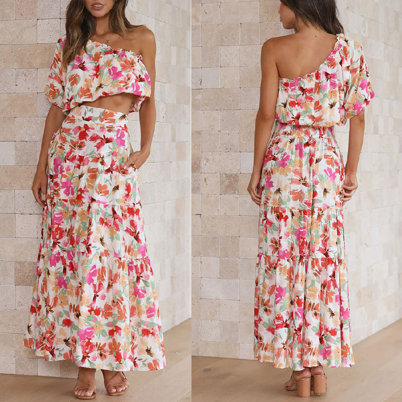 Summer Women's Fashion Printed Two-Piece Suit Top + Dress