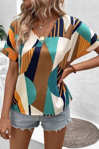 New Casual Printed V-neck Top Blouse