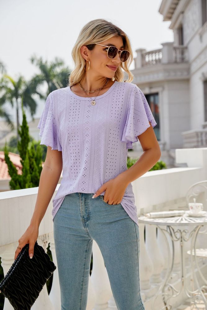 Women's Elegant Solid Color Hollow Loose Casual T-shirts
