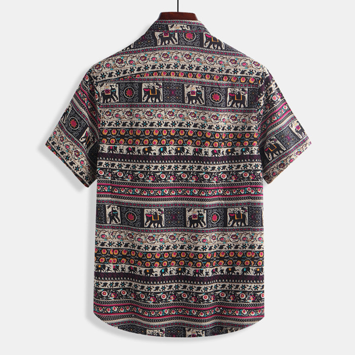 Men's Fashion Print Ethnic Style Casual Short Sleeve Shirt
