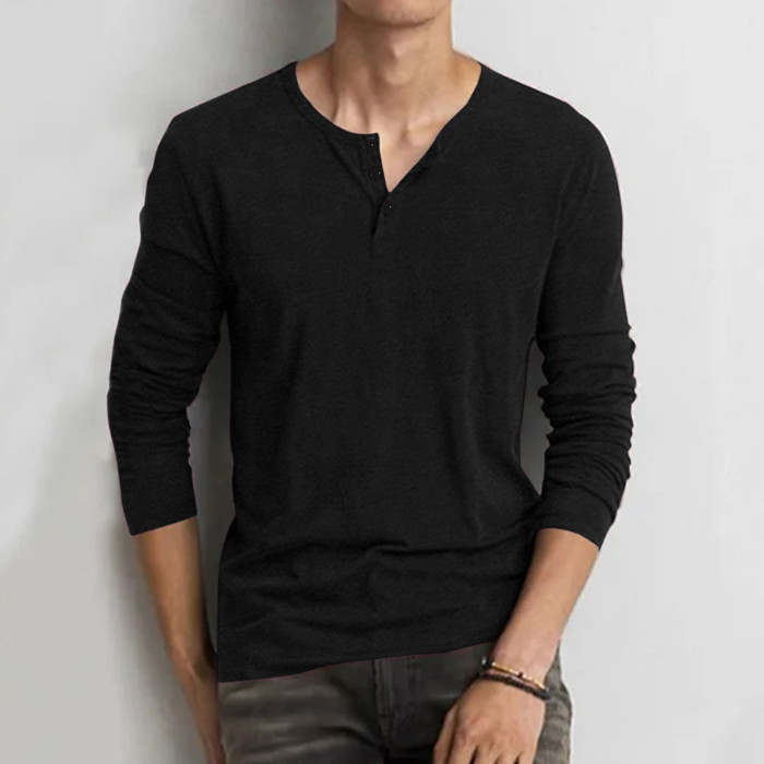 Men Fashion Spring Summer Casual Long Sleeve O Neck Solid Blouse