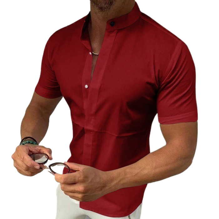 Oversized Men's Casual V Neck Tie Solid Color Short Sleeve Slim Top T-Shirt
