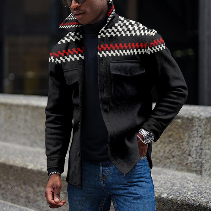 Men Fashion Striped Patchwork Casual Turn-down Collar Jackets Outerwear