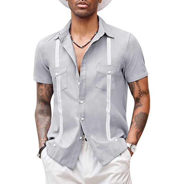 Men's Fashion Casual Short Sleeve Striped Print Shirt
