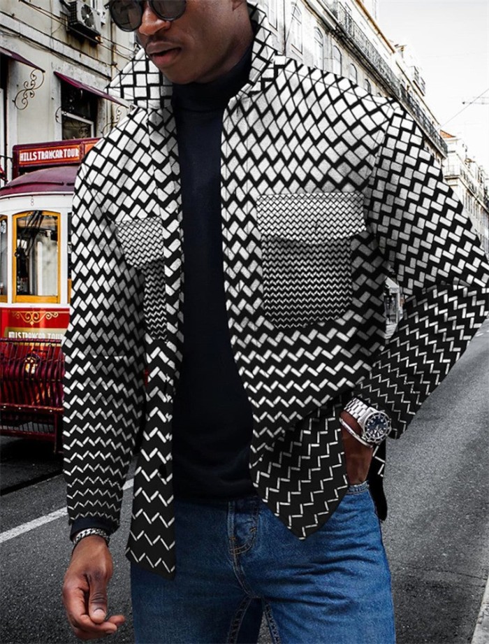 New Men's Print Striped Casual Jacket Outerwear