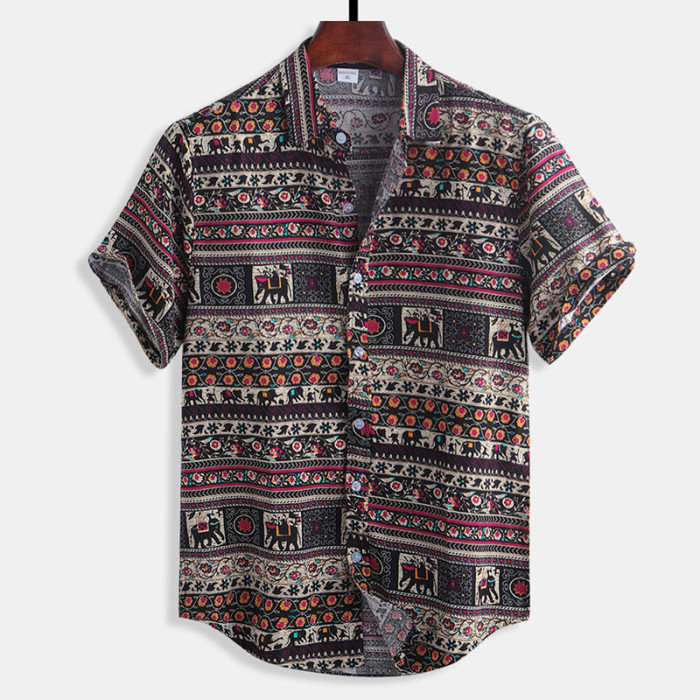 Men's Fashion Print Ethnic Style Casual Short Sleeve Shirt