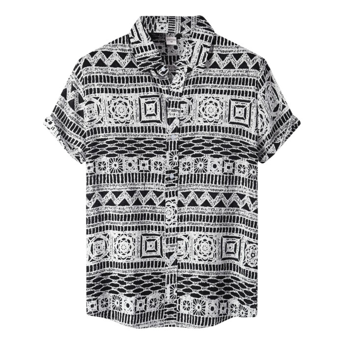 Men Casual Beach Loose Breathable Short-sleeved Print Shirts