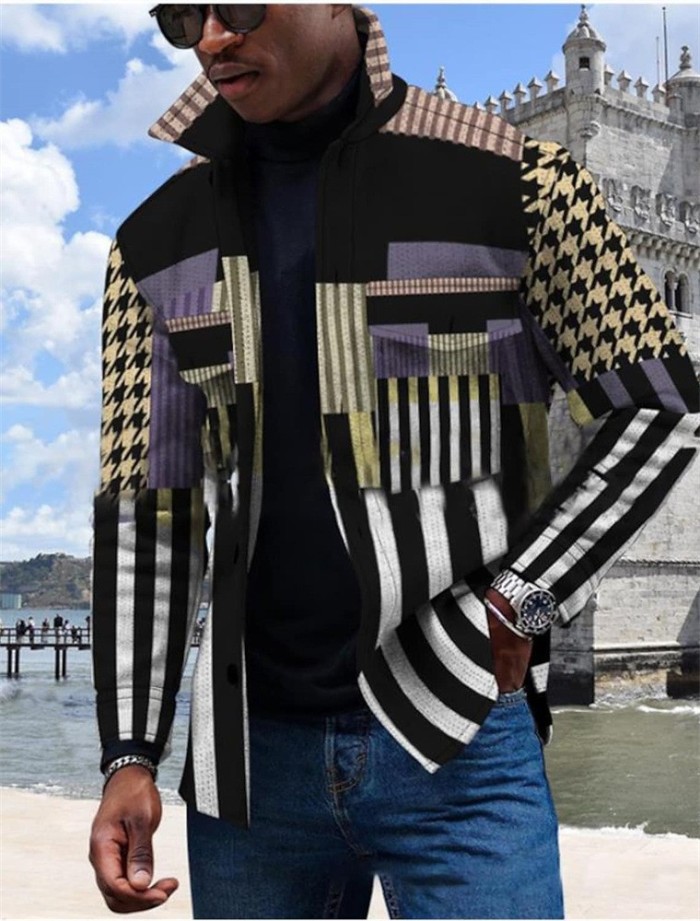 New Men's Print Striped Casual Jacket Outerwear