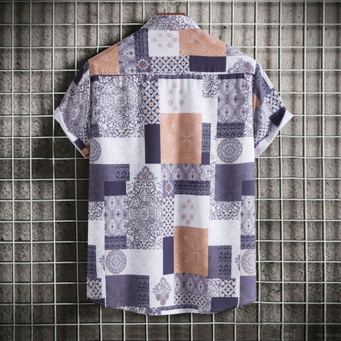 New Men's Beach Loose Fashion Print Short Sleeve Shirt