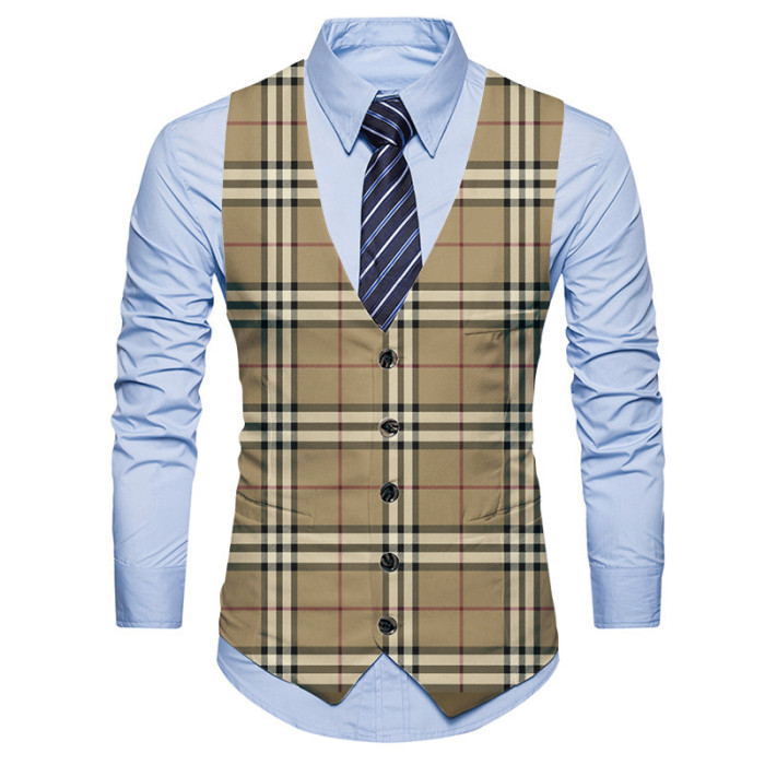 New Print Plaid Men's Business Casual Suit Vest