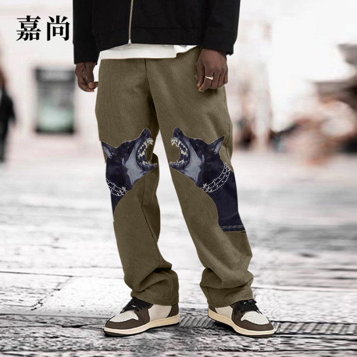 Printed Dog Head Casual Men Loose Fashion Trend Pants