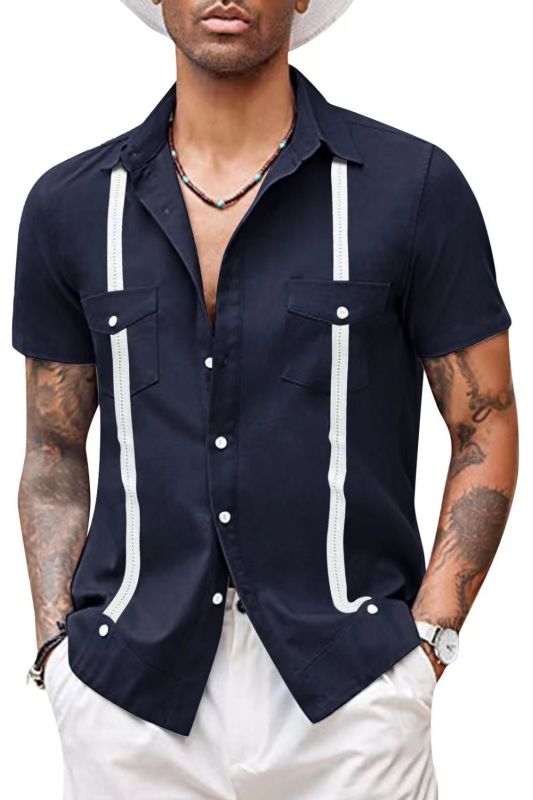 Men's Fashion Casual Short Sleeve Striped Print Shirt