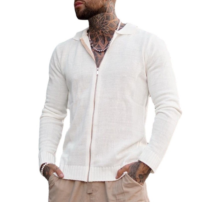 New Men's Plain Color Long-sleeved Casual Knit Cardigan