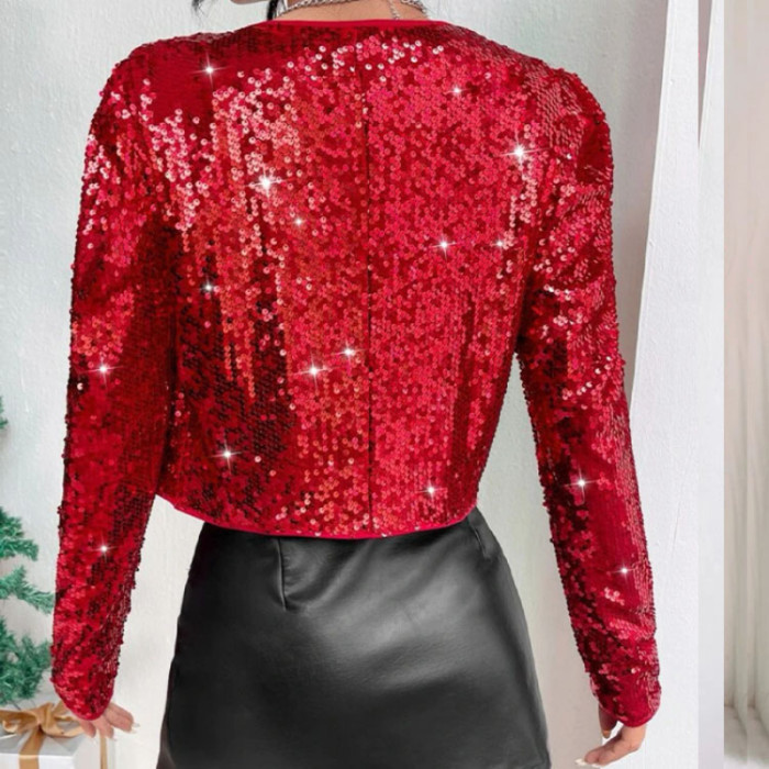 Women's Sexy Party Fashion Casual Round Neck Sequined Jacket