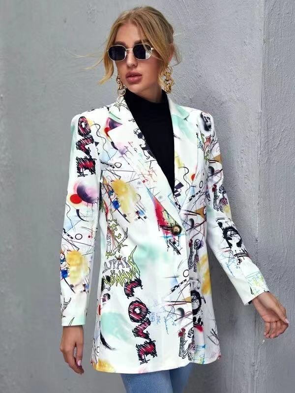 Women's Jacket Fashion Retro Irregular Printing Casual Blazer
