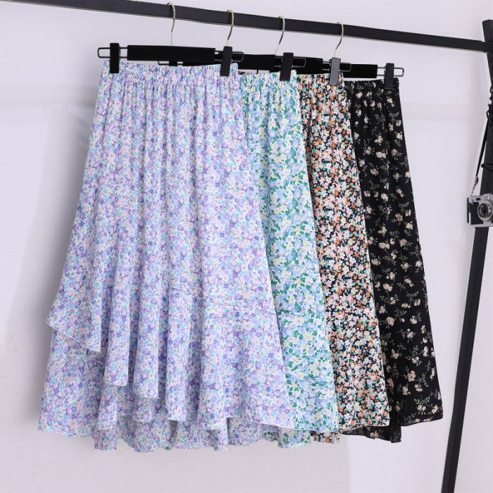 Women's Fashion Bohemian Ruffle Asymmetric High Waist Casual Skirt