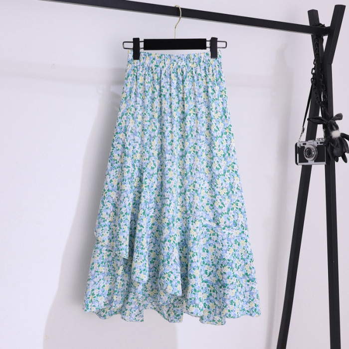 Women's Fashion Bohemian Ruffle Asymmetric High Waist Casual Skirt