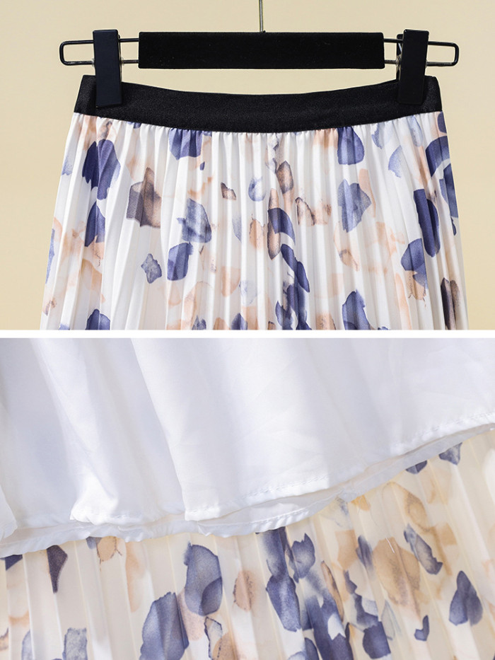 Women's Fashion Pleated Casual Floral High Waist Casual  Skirts