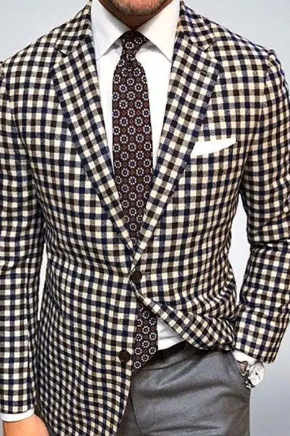 Slim Fit Business Casual Men's Plaid Blazer