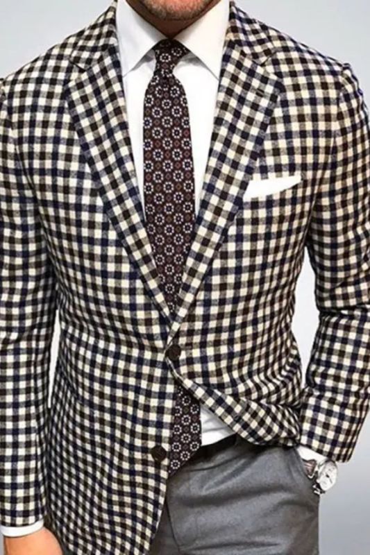 New Men's Fashion Gentleman Wedding Plaid Casual Slim Blazer