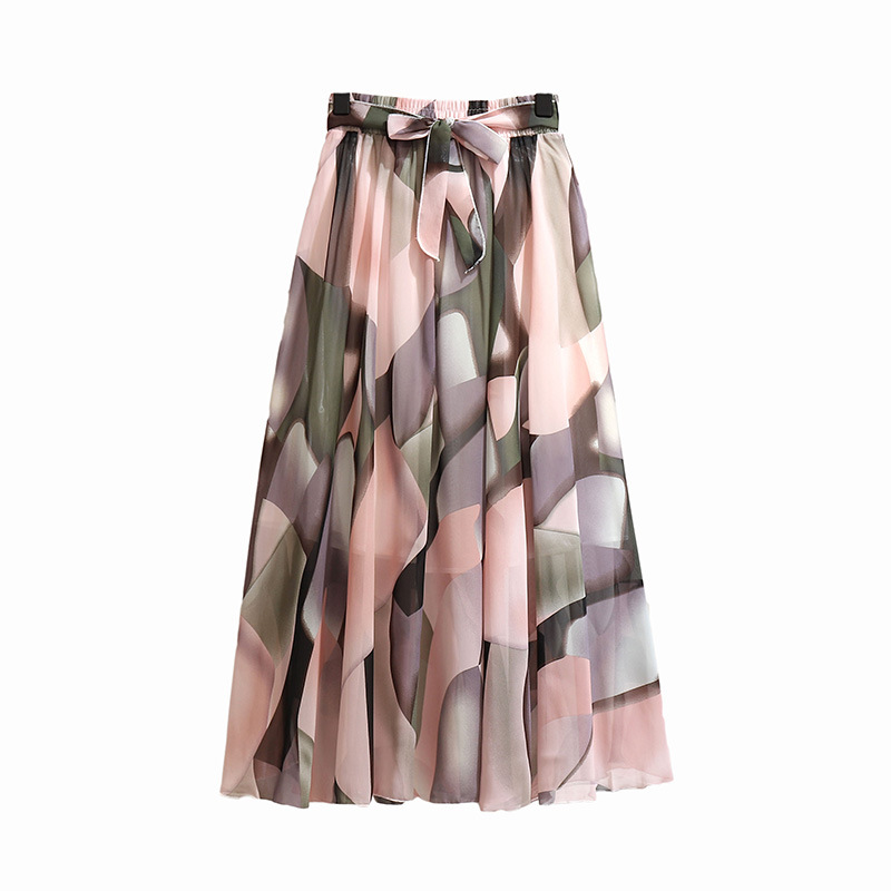 Niuer Womens Boho Long Floral Elastic High Waist Maxi Skirts Plus Size Flowy A Line Chiffon Summer Beach Pleated Skirt
