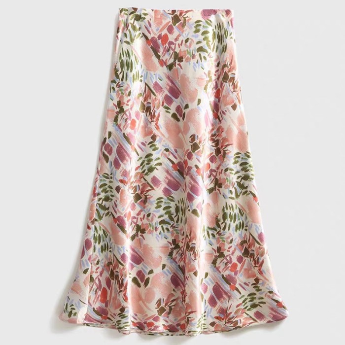 Fashion Satin A-Line High Waist Sexy Bohemian Print Skirt