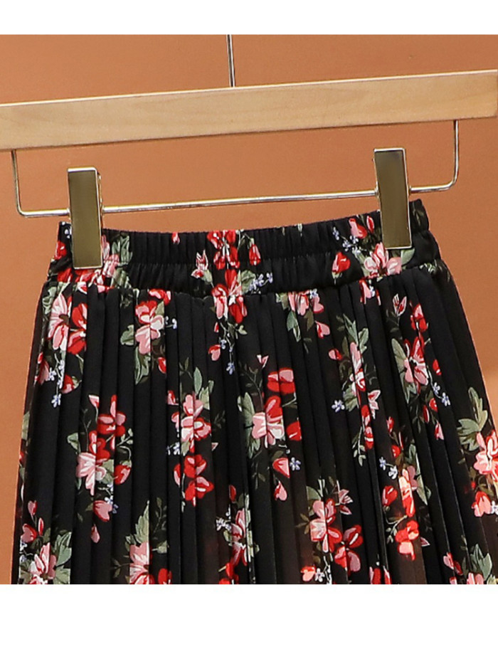 Fashion Pleated Summer Fashion Floral Elegant High Waist Skirt