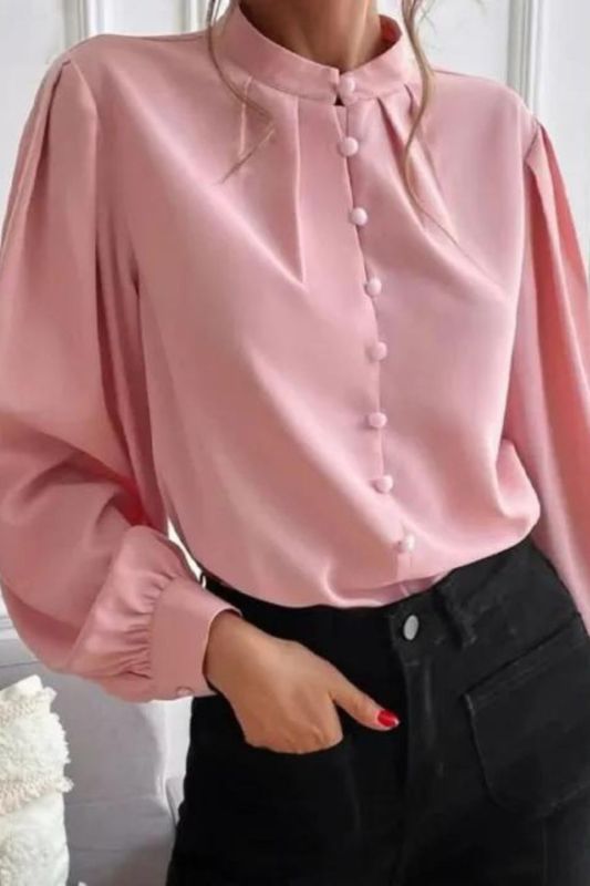 Long Sleeve Elegant Women's Fashion Retro Loose Solid Color Casual Blouses