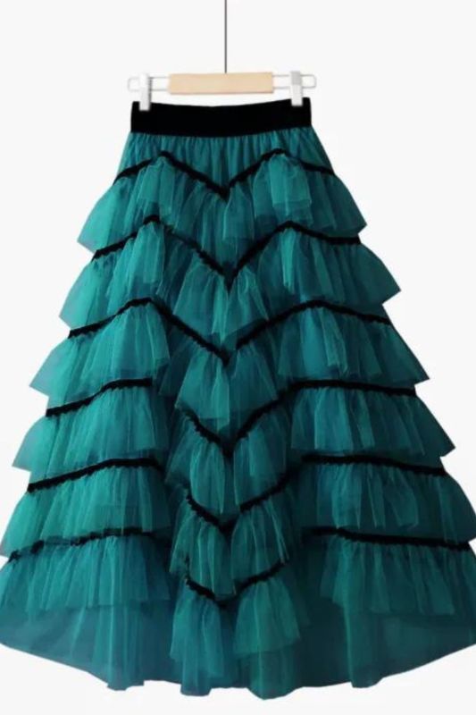 Women's Fashion Stitching Cake Prom Lace Irregular Mesh  Skirt