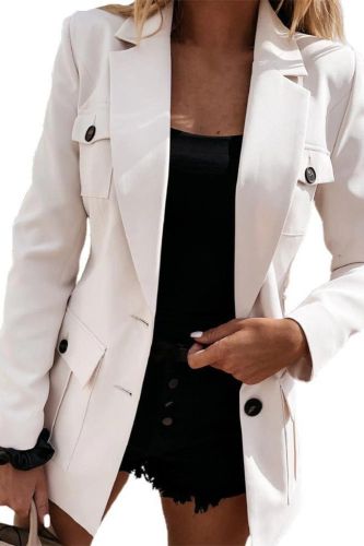 Elegant Single Breasted Lapel Pocket Office Long Sleeve Slim Fit Blazer