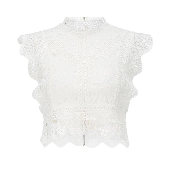 Summer Women's White Lace Top Sexy Sleeveless  Blouses & Shirts