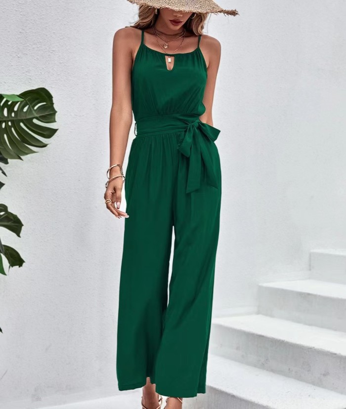 Women's V Neck Chic Fashion Sleeveless Solid Color Straight Jumpsuit