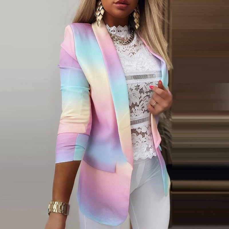 Women's Fashion Tie Dye Color Fashion Single Button Casual Oversized Blazer