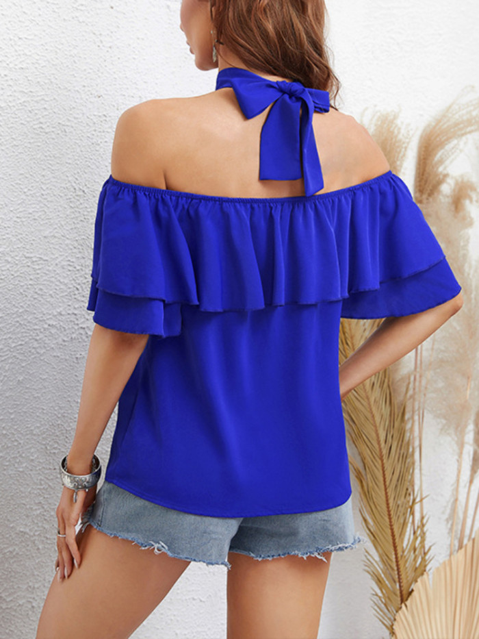 Summer Sexy Strapless Backless Ruffle Lace Elegant Blouse
