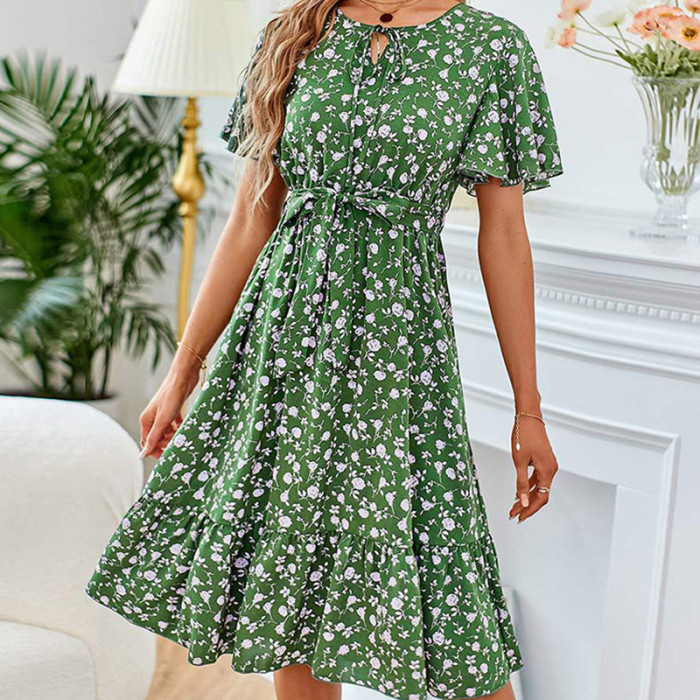 Women's Elegant Floral Casual Ruffle Holiday Beach Fashion A-Line Dress