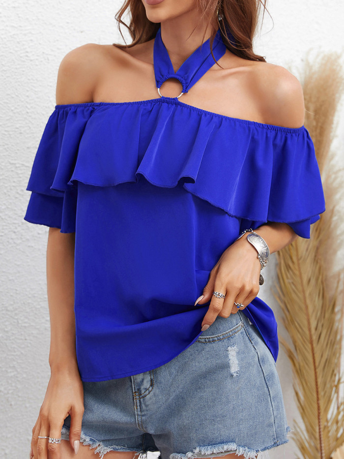 Summer Sexy Strapless Backless Ruffle Lace Elegant Blouse