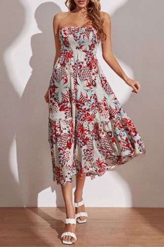 Women's Summer Bohemian Style Print Fashion Sexy Print  Midi Dress