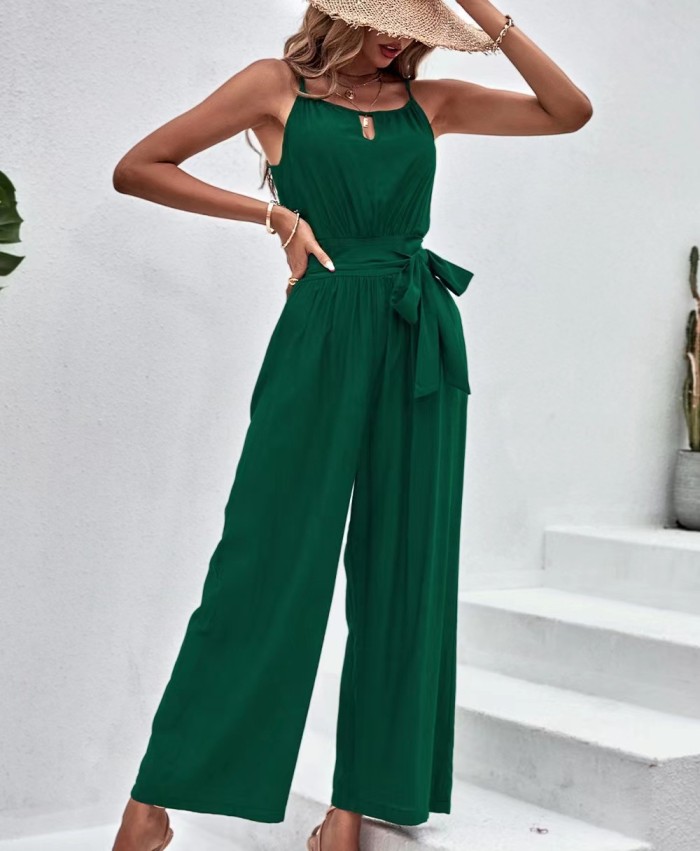 Women's V Neck Chic Fashion Sleeveless Solid Color Straight Jumpsuit