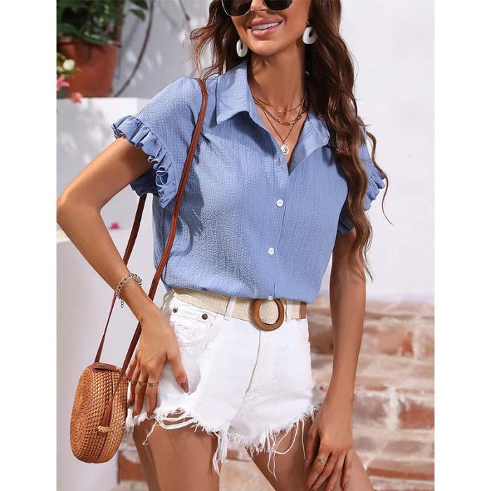 Ladies Simple Fresh Lace Fashion Casual Loose  Blouses & Shirts Tops