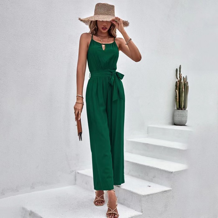 Women's V Neck Chic Fashion Sleeveless Solid Color Straight Jumpsuit