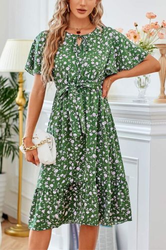 Women's Elegant Floral Casual Ruffle Holiday Beach Fashion A-Line Dress